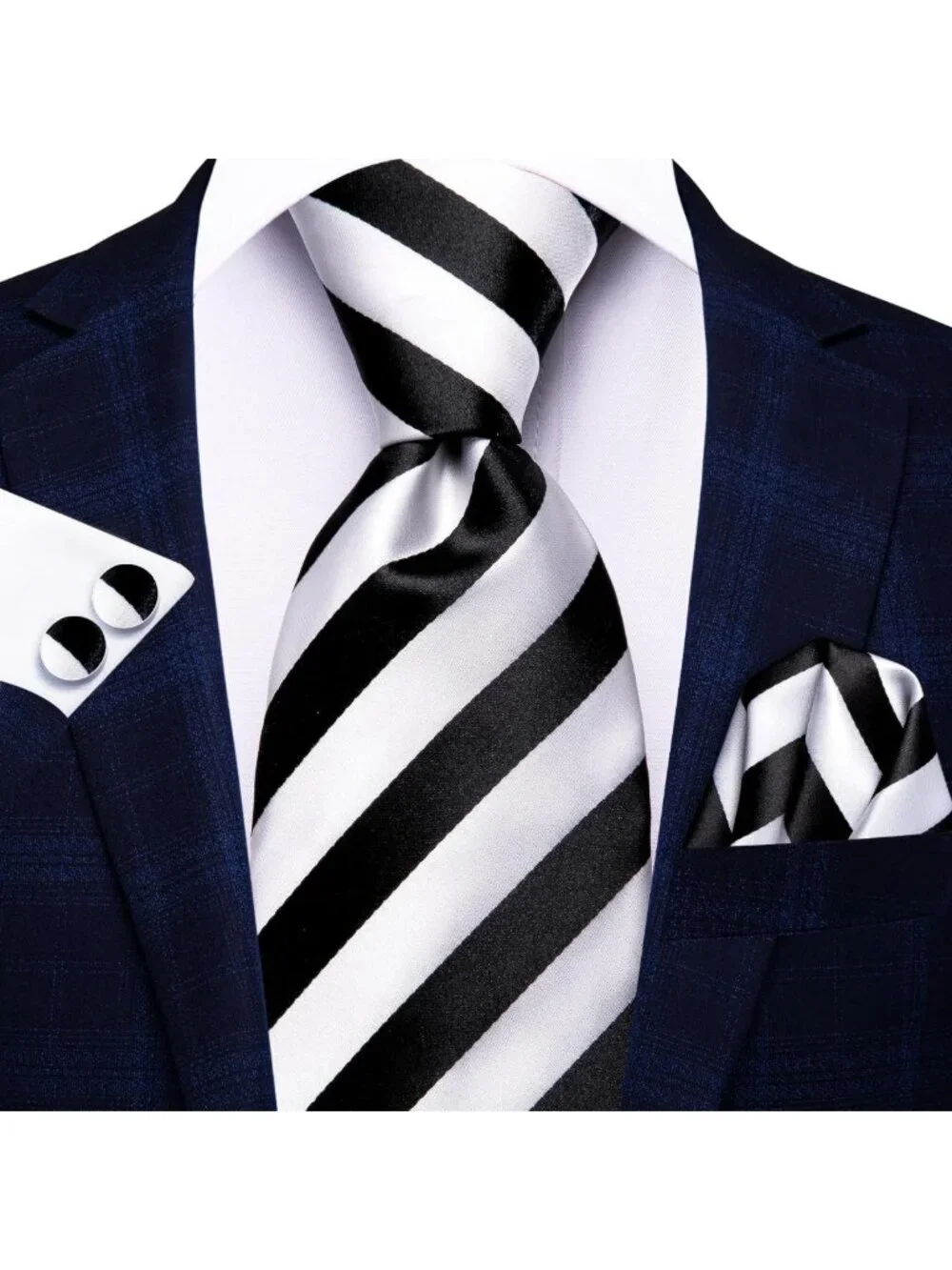 Men's Silk Tie Set - 5 Pcs Gift Box with Pocket Square & Cufflinks - Stylish